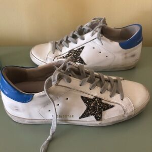 Golden Goose Sneakers with Blue Accents and Sparkling Star